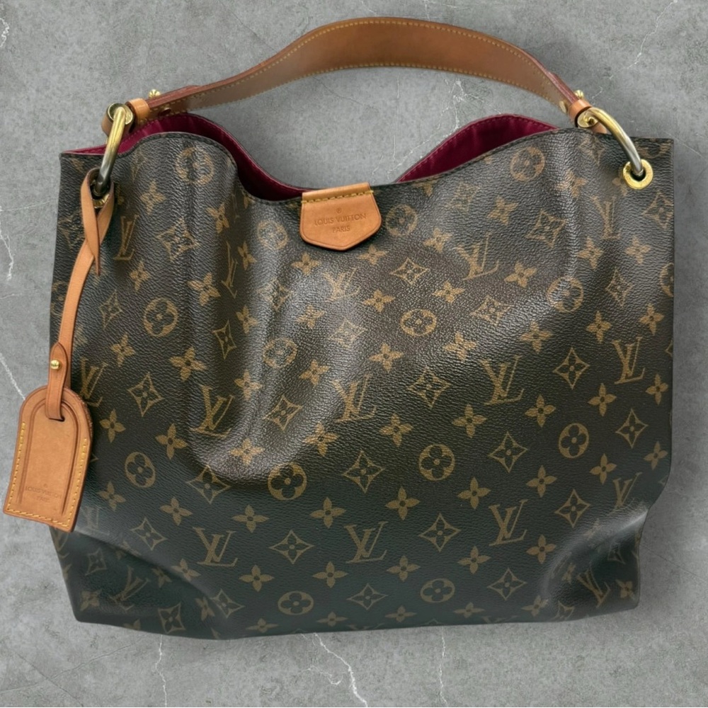 Louis Vuitton Brown Monogram Shoulder Bag with Leather Trim